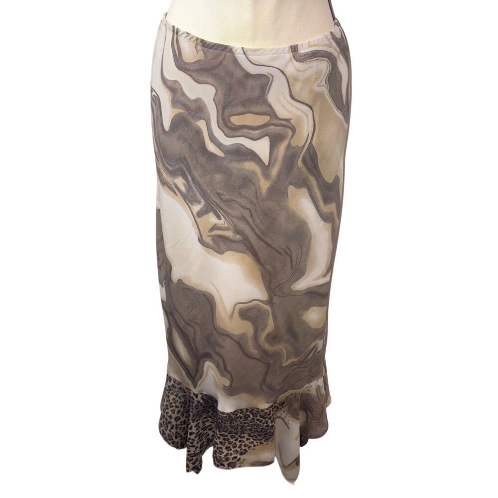 VTG 2000s cyber-grunge Dress-U Sharon Asymmetrical Marble Leopard Print‎ Skirt